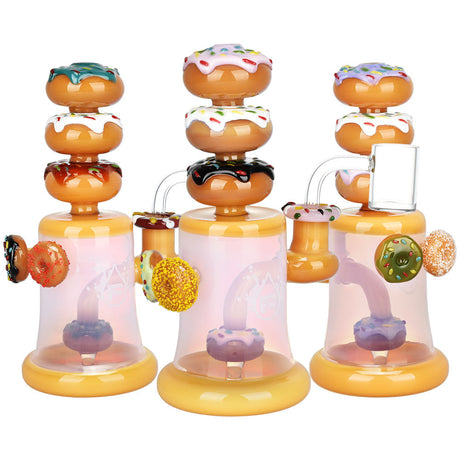Pulsar Dreamy Donuts Dab Rig, 8" tall, with colorful donut designs and 14mm female joint