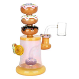 Pulsar Dreamy Donuts Dab Rig with colorful donut stack design, 8" tall, 14mm female joint, front view