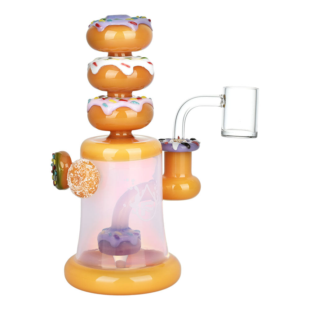 Pulsar Dreamy Donuts Dab Rig with colorful donut stack design, 8 inch, 14mm Female joint, front view