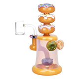 Pulsar Dreamy Donuts Dab Rig, 8" tall, with colorful donut design and 14mm female joint, front view