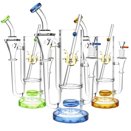 Pulsar Highball Water Pipes in clear borosilicate glass with colorful accents, 11.5" tall, front view