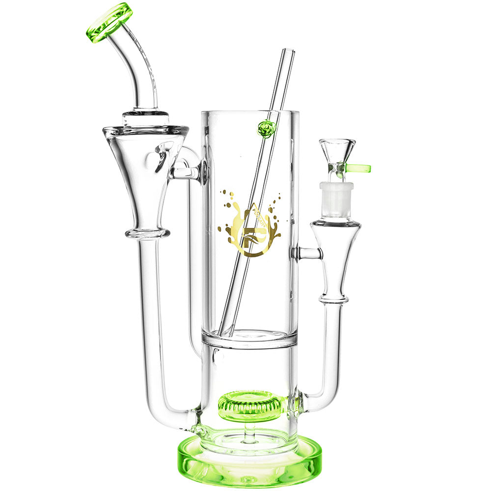 Pulsar Highball Water Pipe, 11.5" Clear Borosilicate Glass Bong, Front View with Green Accents