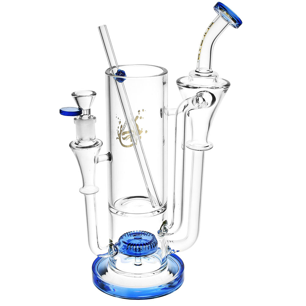 Pulsar Highball Water Pipe, Clear Borosilicate Glass, 11.5" with Blue Accents, Front View