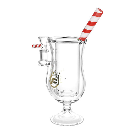 Pulsar Tropical Cocktail Glass Water Pipe with Striped Straw, Red & Yellow Accents, Front View