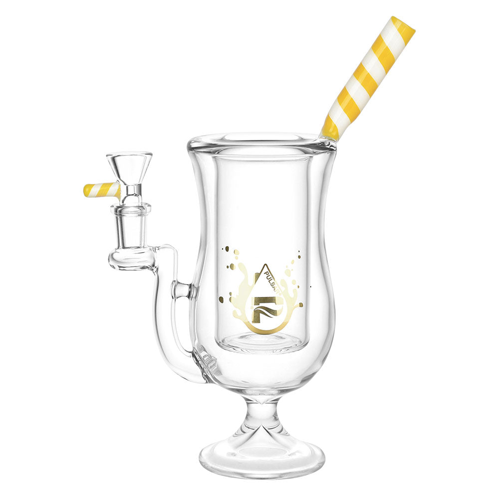 Pulsar Tropical Cocktail Water Pipe, 9" Piña Colada design, with yellow accents and borosilicate glass.