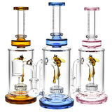 Pulsar Drop Down Bee Dab Rigs with 14mm Quartz Banger in Amber, Blue, and Pink