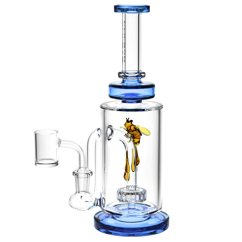 Pulsar Drop Down Bee Dab Rig with 14mm Quartz Banger, Borosilicate Glass, Front View
