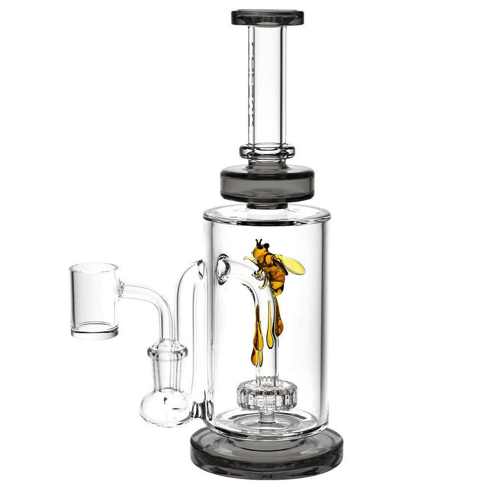 Pulsar Drop Down Bee Dab Rig with 14mm Quartz Banger, Borosilicate Glass, Front View