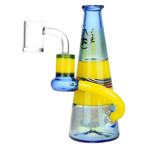 Pulsar Eclectic Visions Mini Rig, 6.5" tall, 14mm female joint, with fumed color changing glass, side view