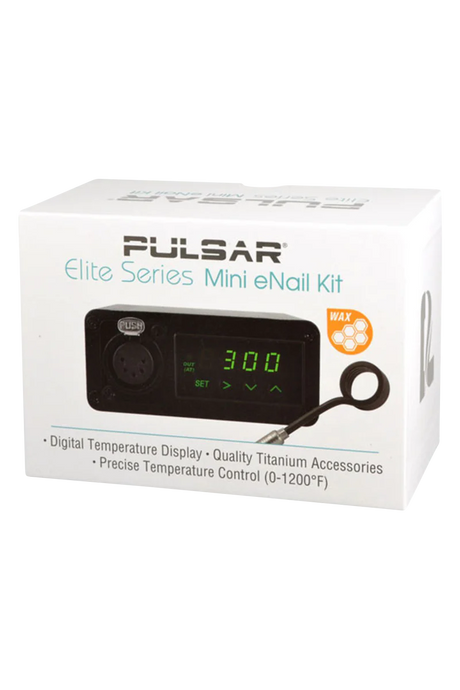 Pulsar Elite Series Mini eNail Kit with digital display and titanium accessories, front view on white background