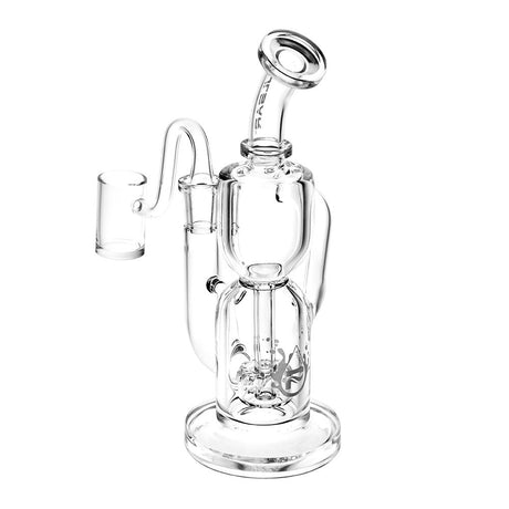Pulsar Emergence Hourglass Clear Recycler Rig, 7.5" tall, 14mm female joint, with banger, front view