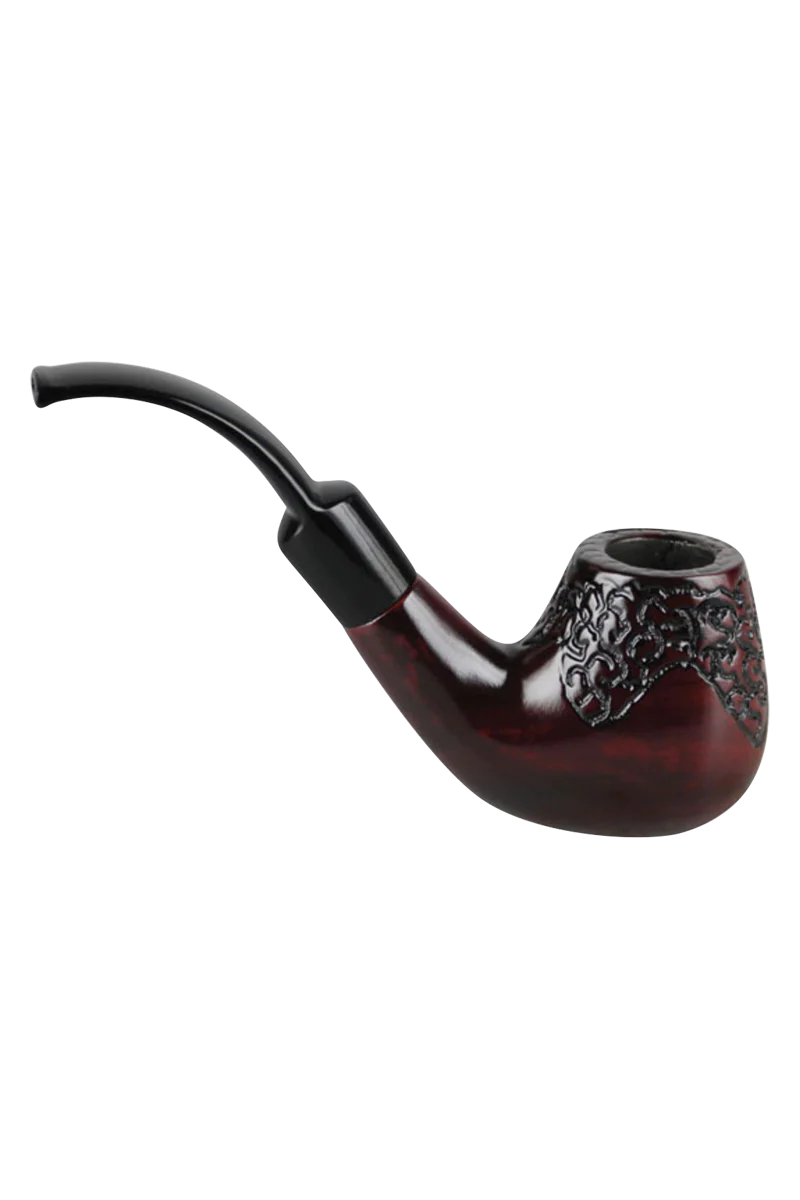 Pulsar Engraved Bent Brandy Hand Pipe, 5.5", Wooden Sherlock Design, Side View