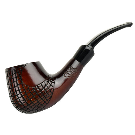 Pulsar Engraved Brandy Cherry Tobacco Pipe, compact 5.5" wooden hand pipe for dry herbs, side view