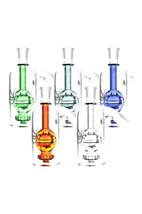 Pulsar Fab-Egg Perc Ash Catchers in various colors with 45° joint angle, front view
