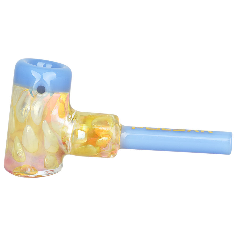 Pulsar Fantasy Fumed Hammer Hand Pipe with color-changing design, side view on white background