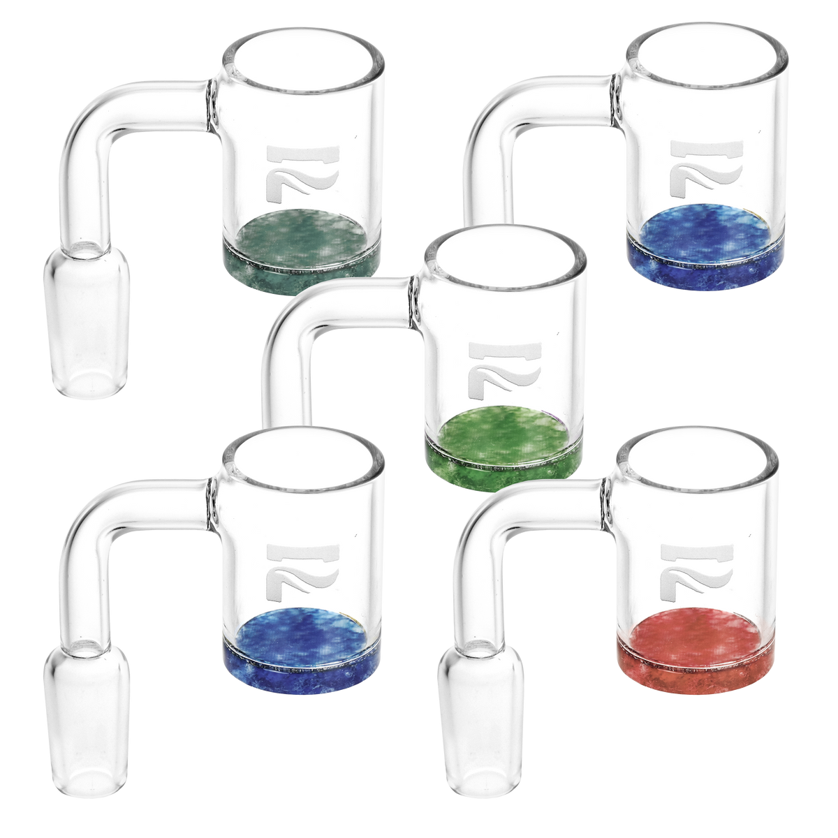 Pack of five Pulsar quartz bangers with a 14mm male joint and a 90 degree angle for concentrates
