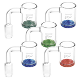 Pulsar 90 degree 14mm male quartz banger 5 pack in assorted colors with a thick bottom bucket