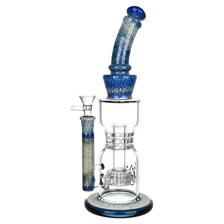 Pulsar Flower of Life Water Pipe, 12.25" tall, 14mm female joint, black borosilicate glass with blue accents