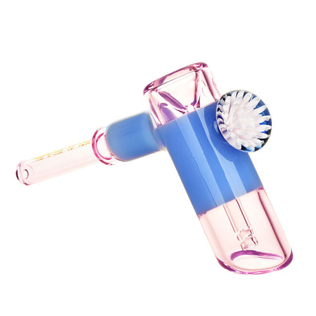 Pulsar Forever Flower Bubbler Pipe in pink and blue borosilicate glass with bubble design, side view
