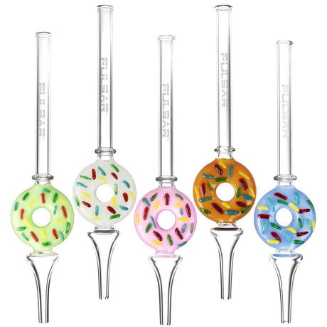 Pulsar Frosted Donut Dab Straws in various colors, 9" borosilicate glass, front view