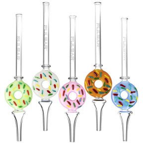 Pulsar Frosted Donut Dab Straws in various colors, 9" borosilicate glass, front view