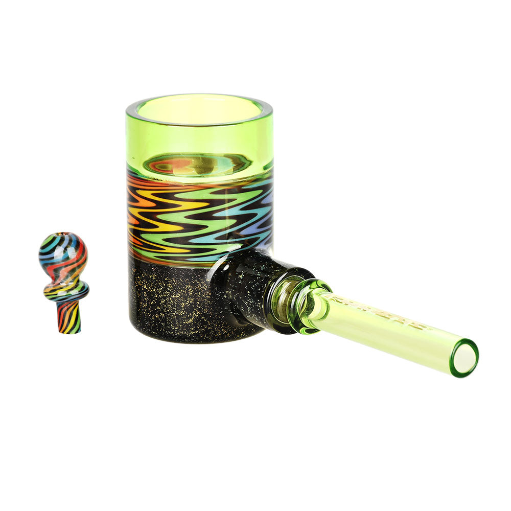 Pulsar Funky Fireflies Hand Pipe for Puffco Proxy, vibrant design, with Carb Cap, angled view