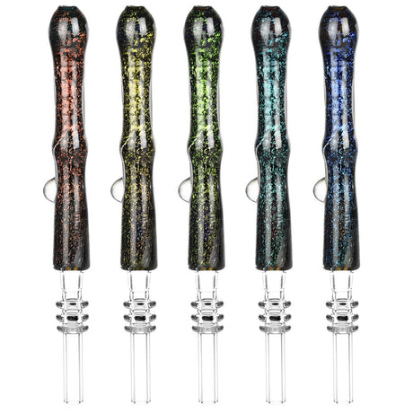 Pulsar Galaxy Glass Dab Straws with Quartz Tips, compact 6" size, front view on white background