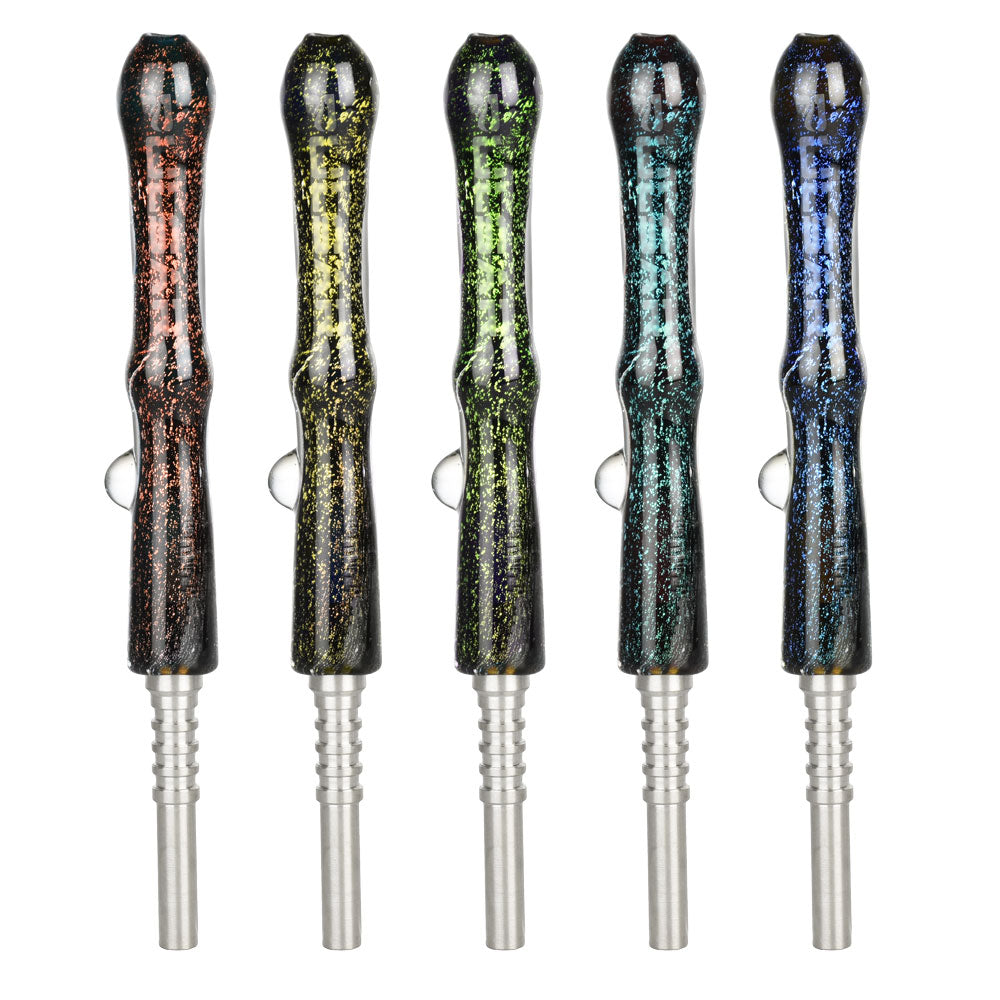 Pulsar Galaxy Glass Dab Straws with Titanium Tips, portable 6" length, in various cosmic colors