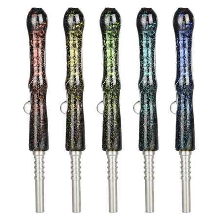 Pulsar Galaxy Glass Dab Straws with Titanium Tips, portable 6" length, in various cosmic colors