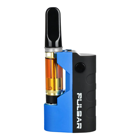 Pulsar GIGI Vaporizer Battery in Blue, compact 2" side view with cartridge attached