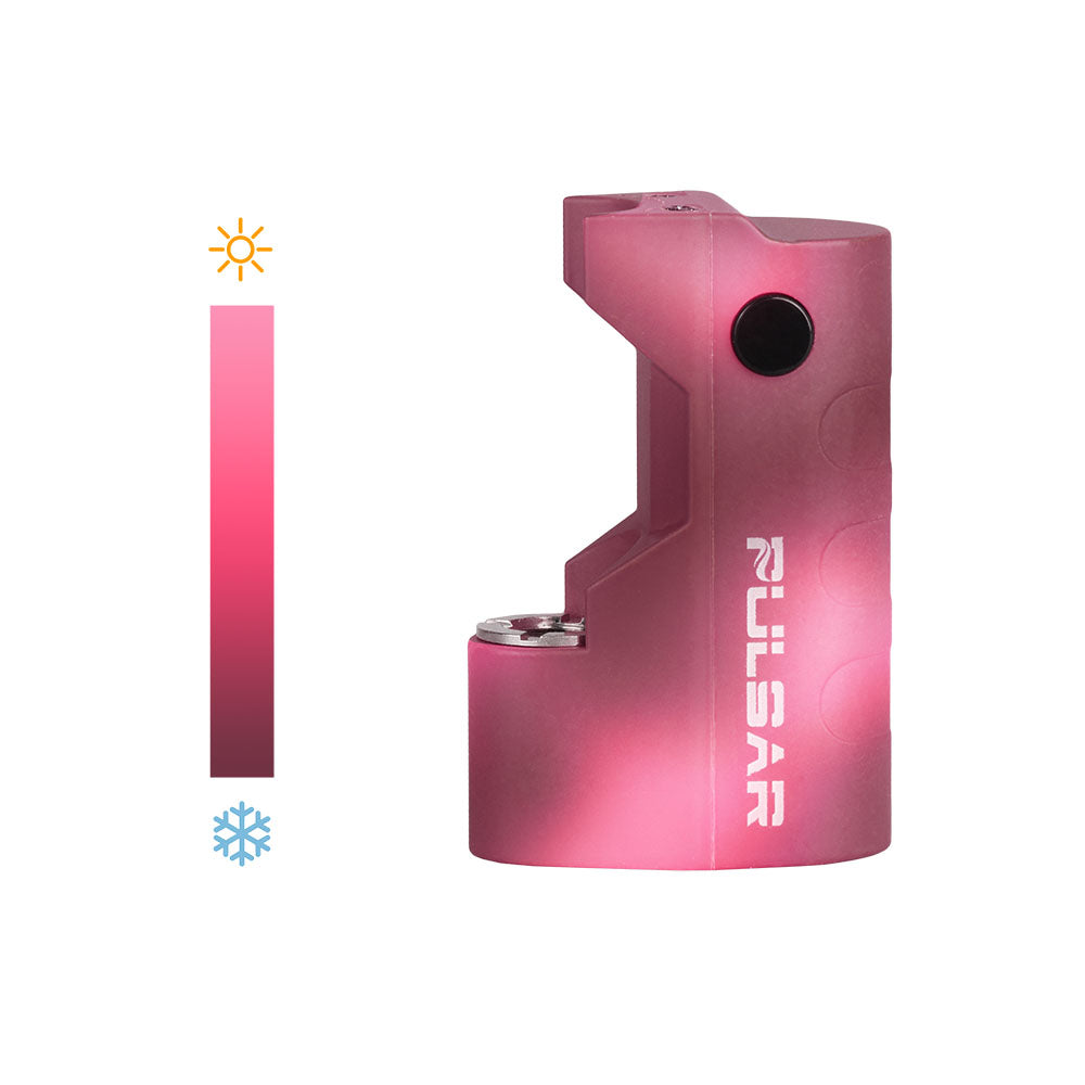 Pulsar GIGI Vaporizer Battery in pink, compact 2" size, side view with power indicators