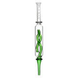 Pulsar Borosilicate Glass Dab Straw with Inner Twist Perc, Clear with Green Accents, 8.5" Length