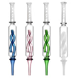 Pulsar Glass Dab Straws with Inner Twist Perc in Blue, Red, Green, and Clear - Front View