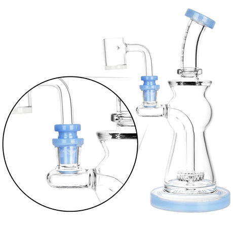 Pulsar Glass Joint Reducer Adapter 6 Pack on clear bong, assorted colors, side view