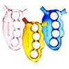 Pulsar Glass Knuckle Bubblers in pink, yellow, and blue, made with borosilicate glass, angled view
