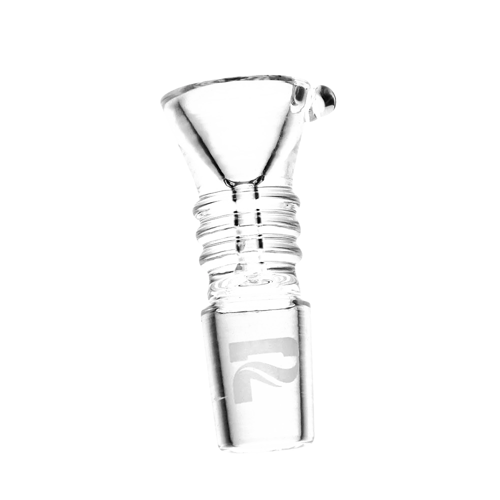 Pulsar Borosilicate Glass Slide Bowl for bongs, male joint, clear, side view on white background