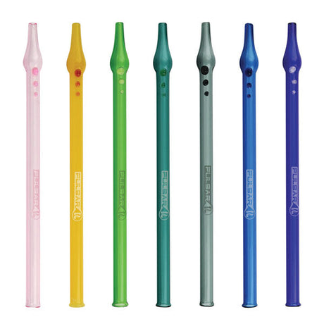 Assorted Pulsar Glass Vapor Straws in multiple colors, 10" borosilicate with dab straw design