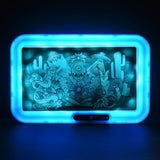 Pulsar Glow LED Rolling Tray featuring a Psychedelic Desert design illuminated in blue