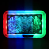 Pulsar Glow LED Rolling Tray with Psychedelic Desert design, illuminated in vibrant colors