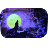 Pulsar Glow Metal Rolling Tray with Howl at the Clouds design, 11"x7", glow in the dark feature
