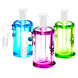 Pulsar Glycerin Series Ash Catchers in blue, pink, and green with 90-degree joints