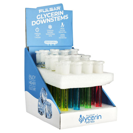 Pulsar Glycerin Series Downstem display with assorted colors, freezeable for smooth hits