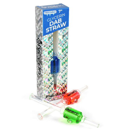 Pulsar Glycerin Series Freezable Dab Straws in red, green, and clear with packaging