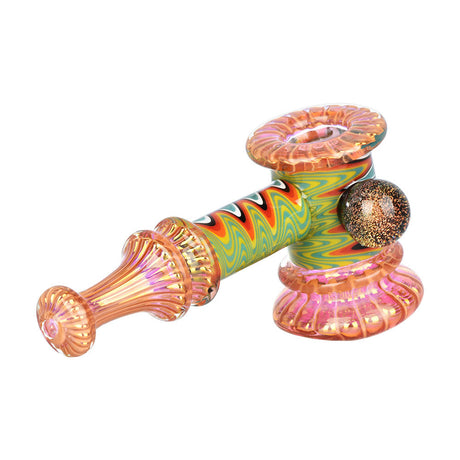 Pulsar Gold Fume Wig Wag Bubbler made of Borosilicate Glass with colorful swirl design