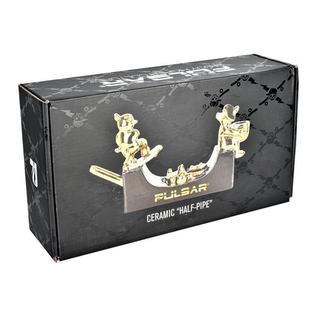 Pulsar Ceramic Half-Pipe Skateboard Ramp Pipe packaging, front view on white background