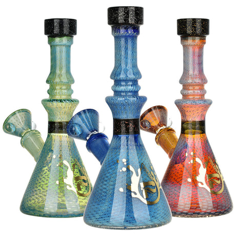 Pulsar Heady Bubble Matrix Beaker Water Pipes in Black, Blue, and Red Dichro, 7" Height, 14mm F