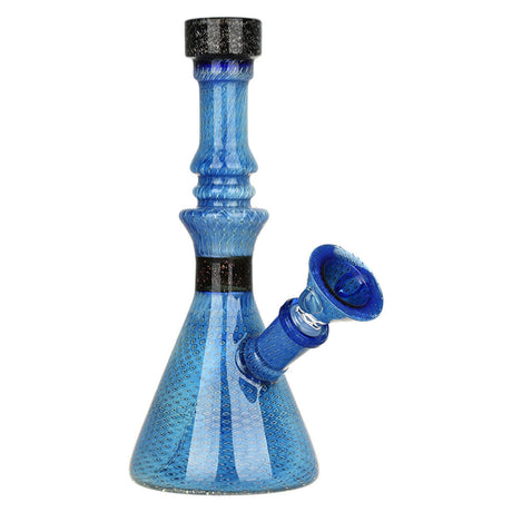 Pulsar Heady Bubble Matrix Beaker Water Pipe with Dichro, 7" tall, 14mm F joint, Black & Blue design