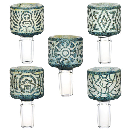 Pulsar Hieroglyph Series stone-look glass herb slides, 14mm, set of 5 with assorted patterns