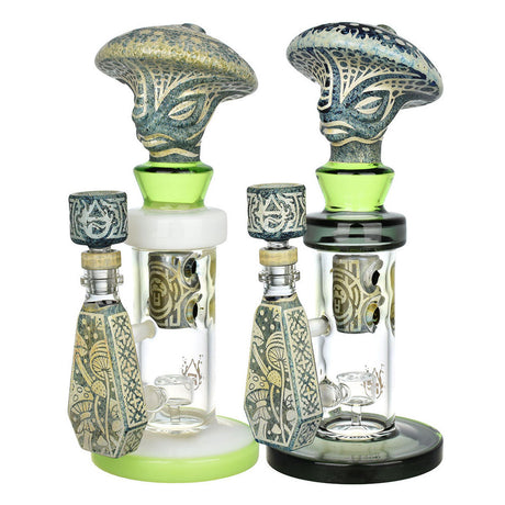 Pulsar Hieroglyphs Mushroom Wizard Water Pipe, 10.5", Clear Borosilicate Glass, Front View