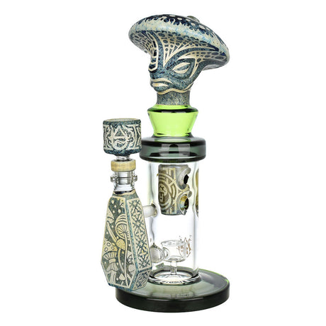 Pulsar Hieroglyphs Mushroom Wizard Water Pipe, 10.5", clear borosilicate glass with intricate designs